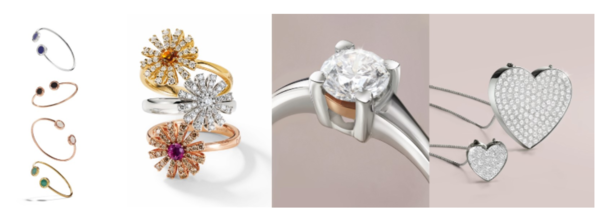 [(왼쪽부터)DAMIANI - D.Side bracelets / Margherita Rings/ SALVINI - Battito ring/ I Segni pendant]