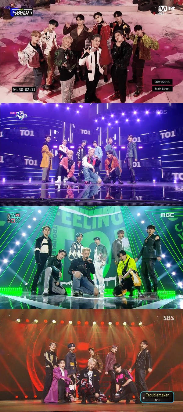 [사진 = Mnet ‘엠카운트다운’, KBS2 ‘뮤직뱅크’, MBC ‘쇼! 음악중심’, SBS ‘인기가요’ 방송 화면 캡처]